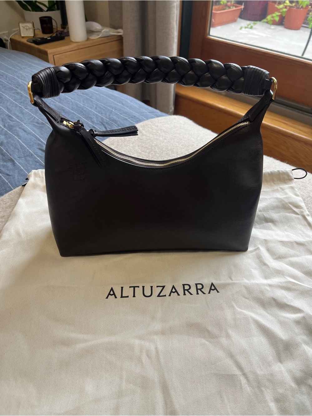 Altuzarra Dark Brown Braided-Handle Leather Shoulder Bag